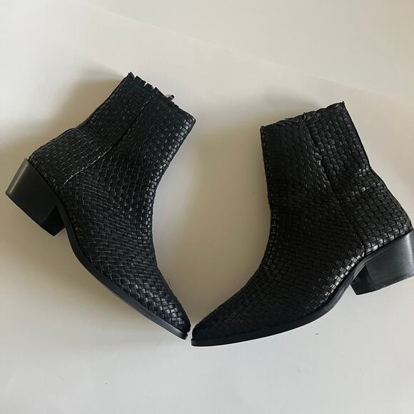 ASOS 'Austin' Women's UK 7/ US 9 Basketweave Ankle Boot Black Leather - Picture 4 of 10